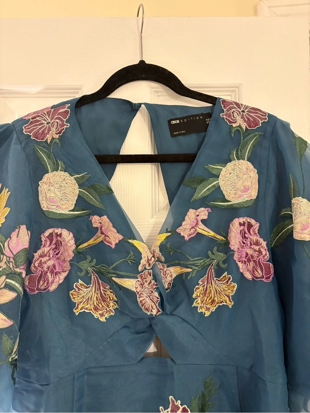 ASOS Teal Blue Floral Embroidered Midi Dress - Picture 3 of 5